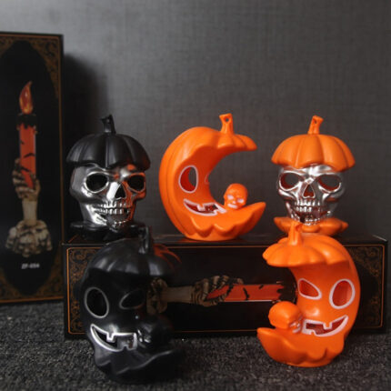 Half Pumpkin Skull Candle Light