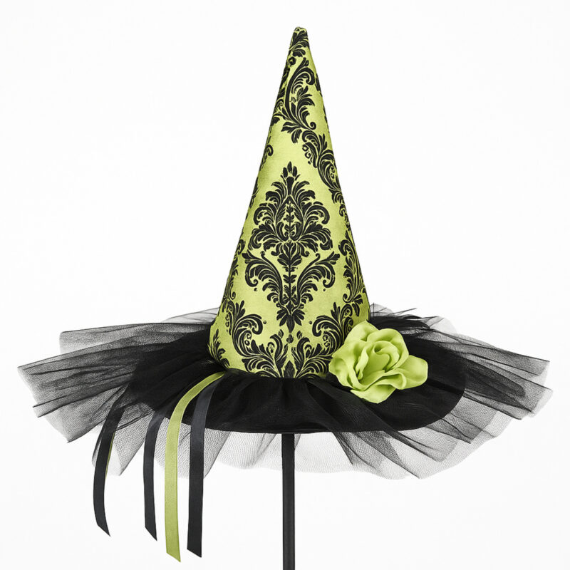 Lime Green Damask Witch Hat