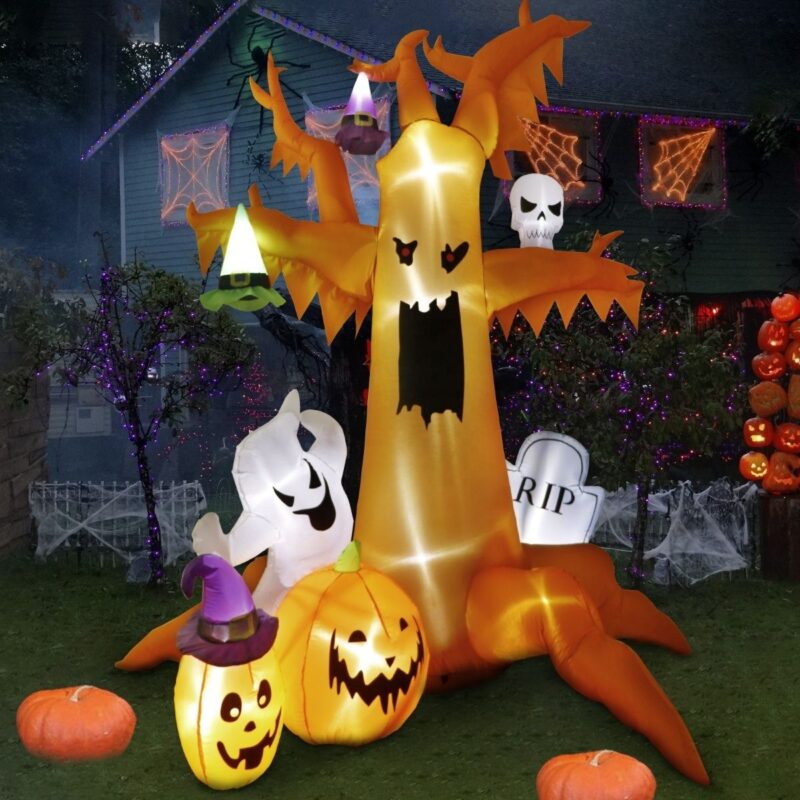 Tree with Ghosts Pumpkins