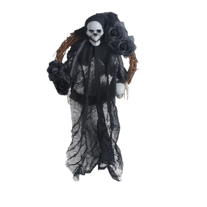 Black Door Hanging Ghost Wreath