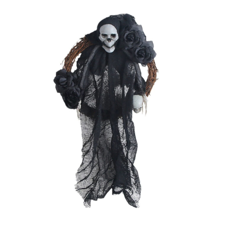 Black Door Hanging Ghost Wreath