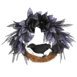 Halloween Bow Crow Wreath Door