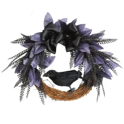 Halloween Bow Crow Wreath Door