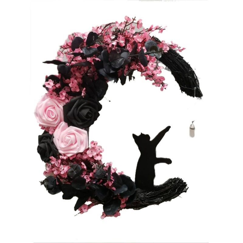Halloween Crescent Cat Wreath