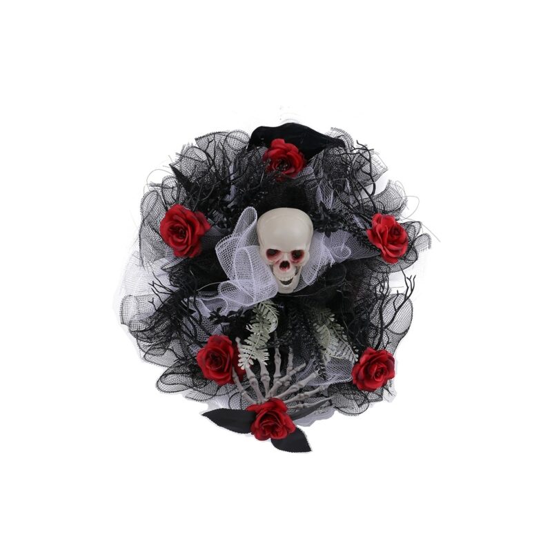 New Red Rose Skull Mesh Wreath