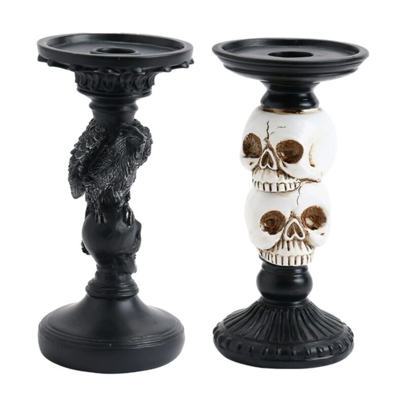 Scary Skull Crow Candlestick