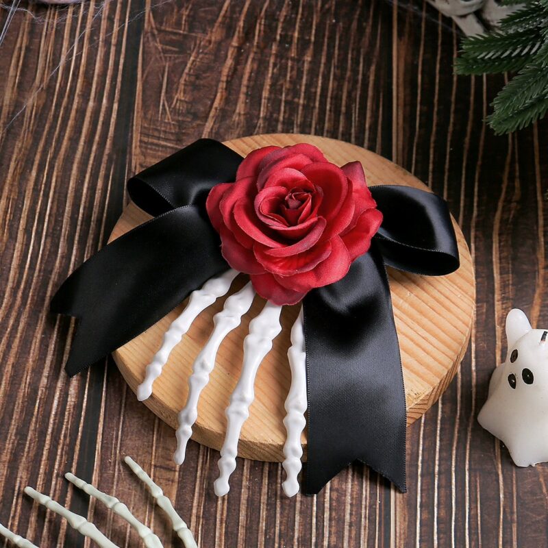 Skeleton Hand Hairpin Rose Bow