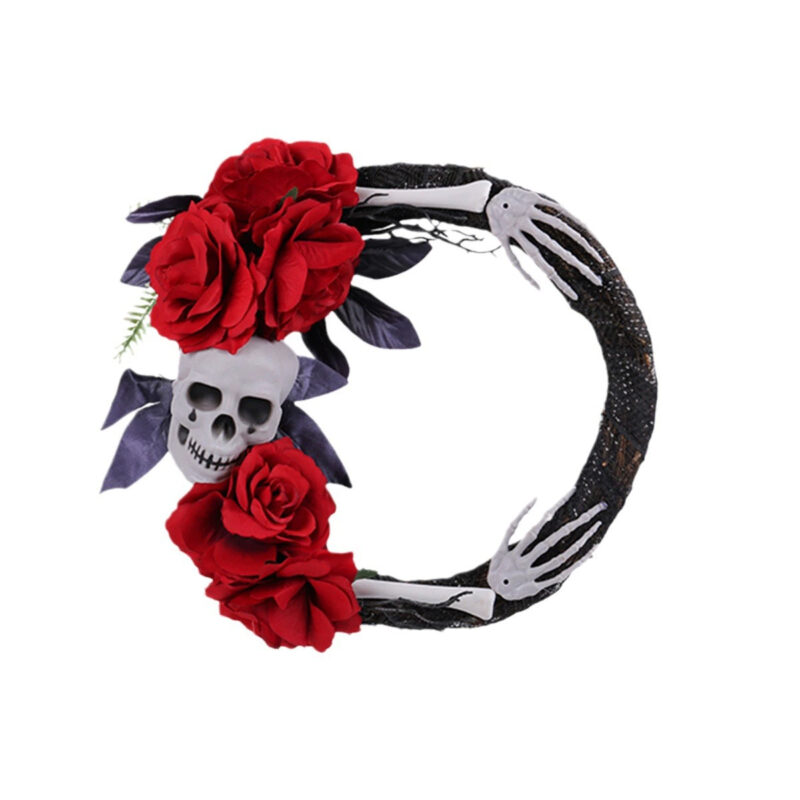 Skull Red Rose Wreath Decor