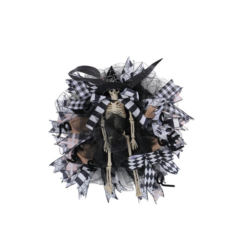 Halloween Witch Hat Skull Wreath